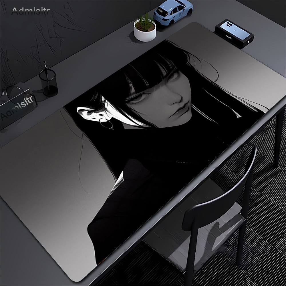 Desk Setup Pink - Grand tapis de souris noir Anime