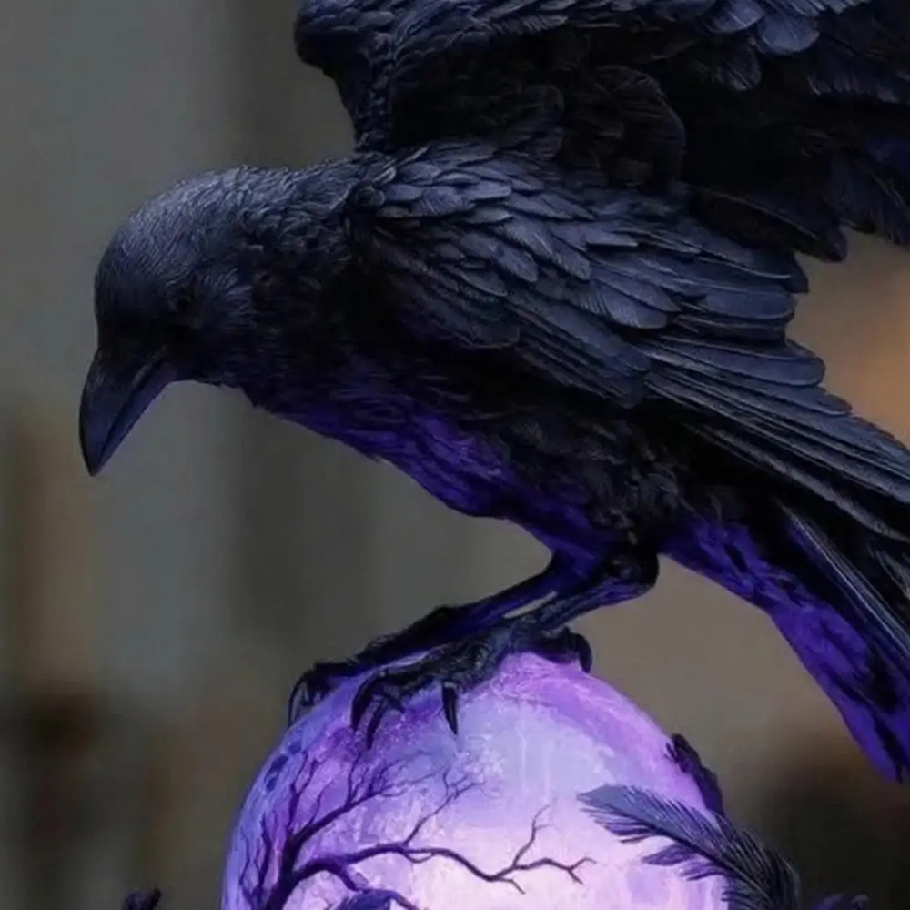 Desk Setup Dark - Lampe LED gothique corbeau, Sculpture artisanale