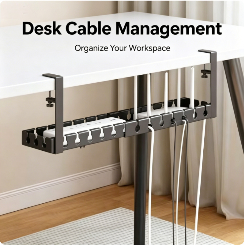 Desk Setup Organizer - Support de rangement télescopique sous table,
