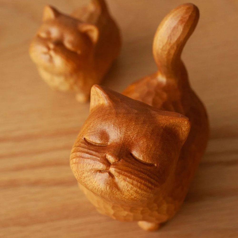 Desk Setup Nature - Cadeau en bois chat ornement petit
