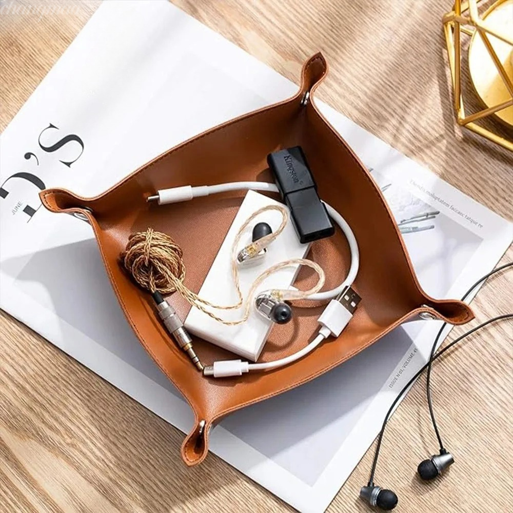 Desk Setup Organizer - 1PC 25X25CM Plateau en cuir pliable,