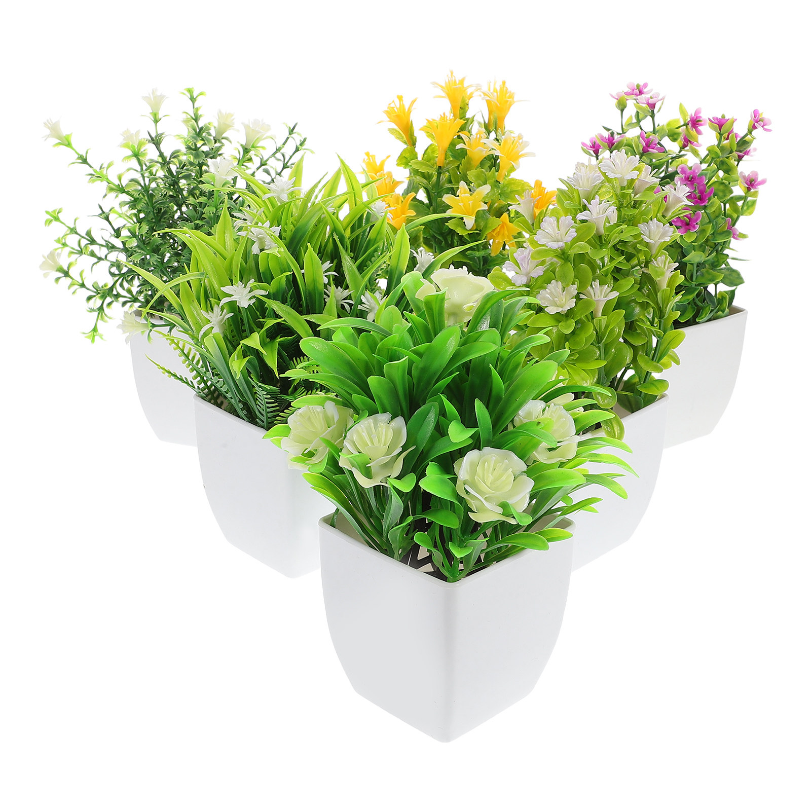 Plant Pot Small Desk - 6 plantes artificielles réalistes en pot,