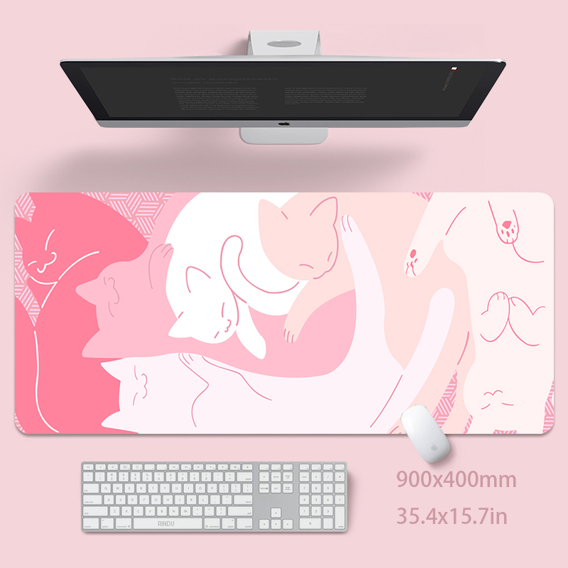 Desk Setup Pink - Grand tapis de souris chat mignon