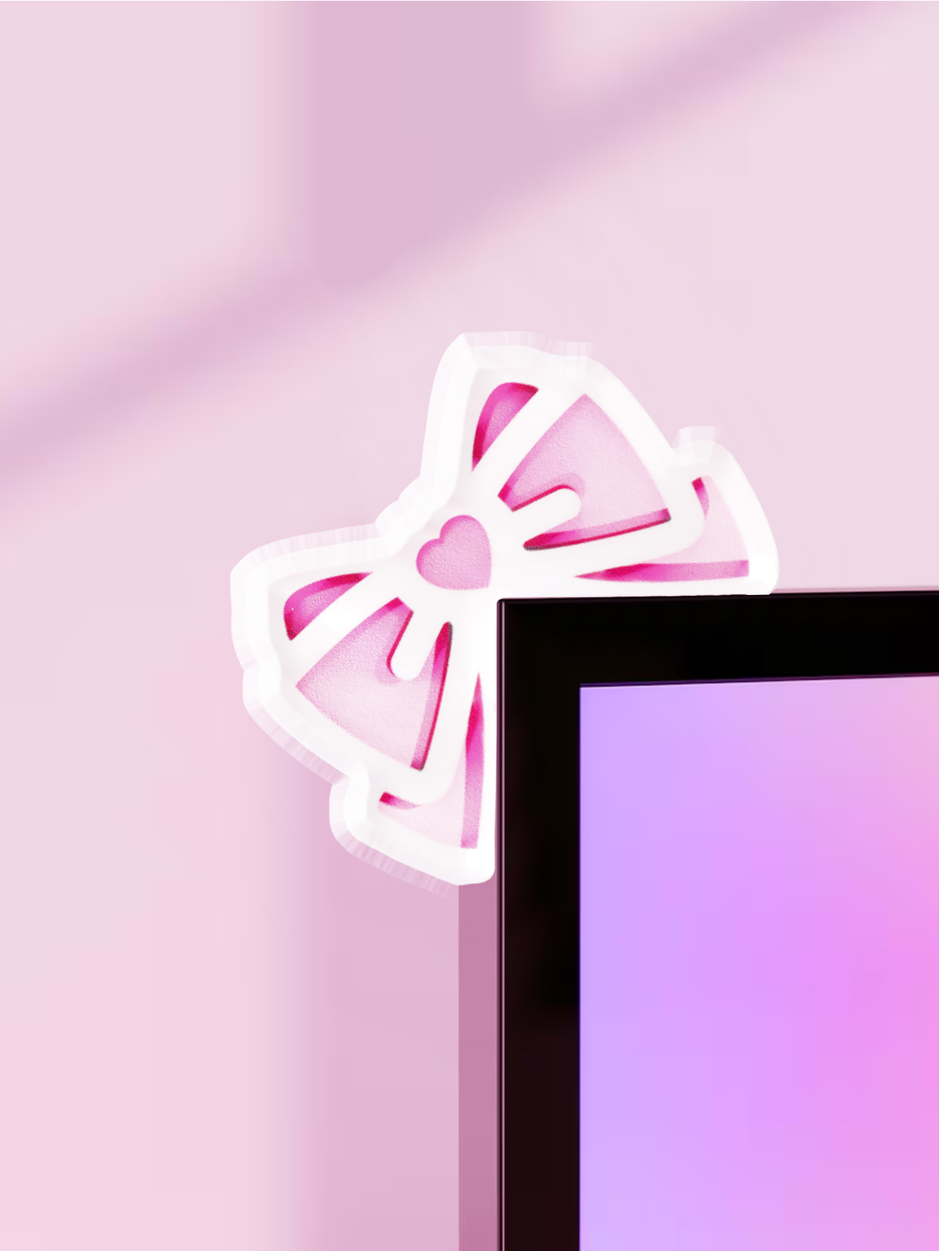 Desk Setup Pink - Kawaii Bow Monitor Décor Rose Acrylique