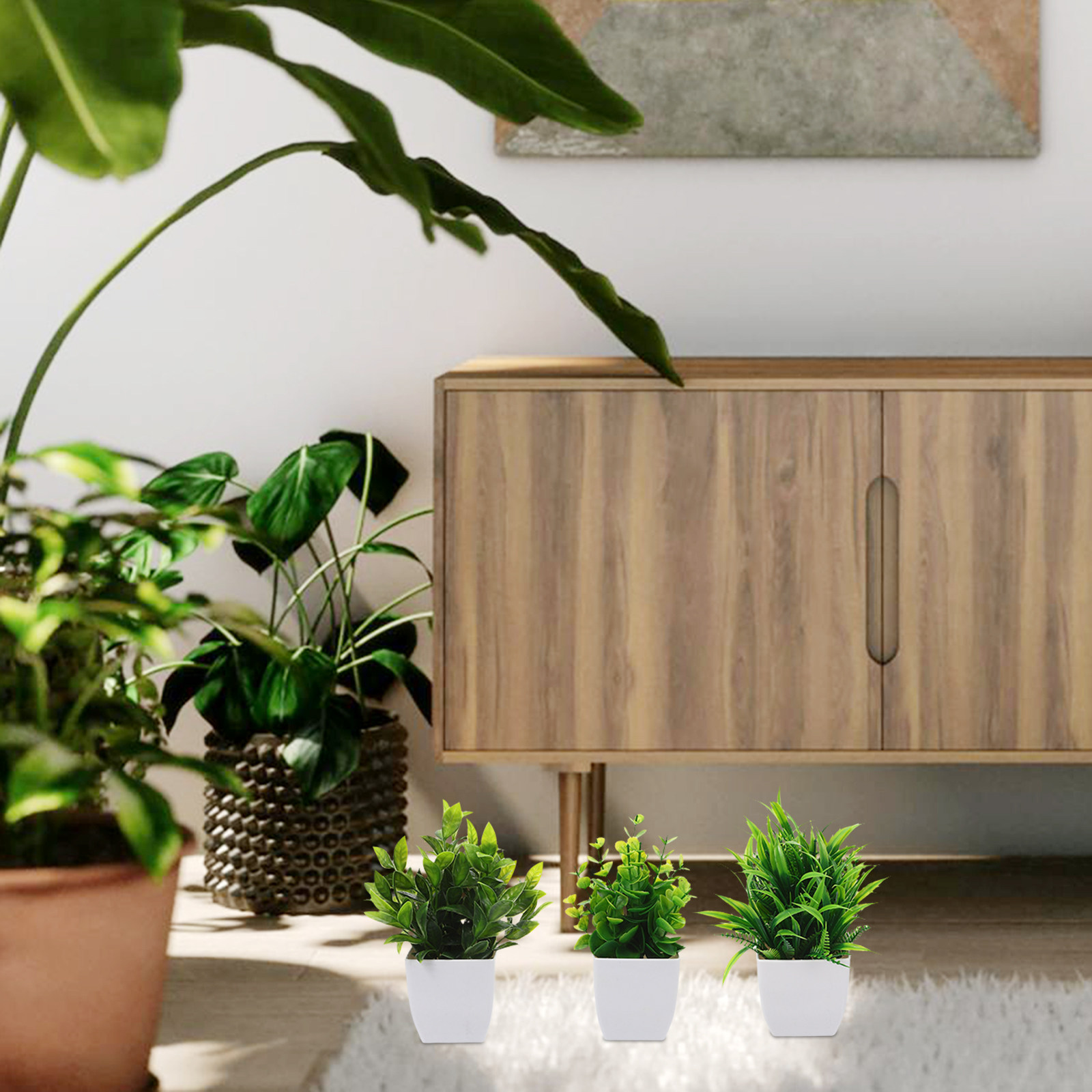 Plant Pot Small Desk - 3 petites plantes artificielles en pot,