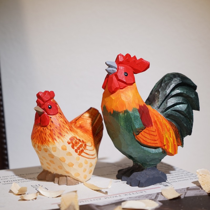 Coq et poule de ferme, Sculptu - Desk Setup Nature avis et prix